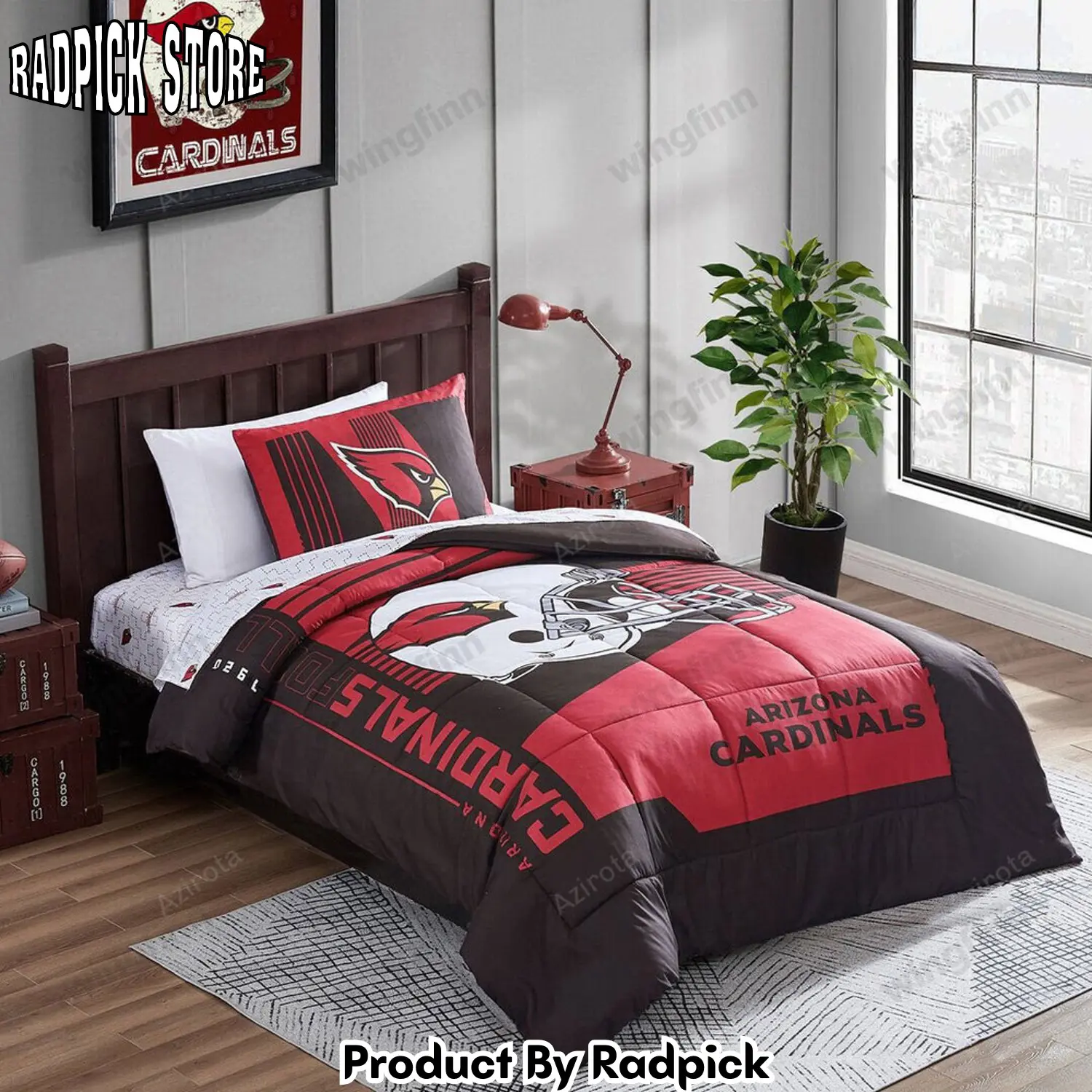 Radpick arizona cardinals 3pcs bedding set duvet cover and pillow cases 1480 rp3278712